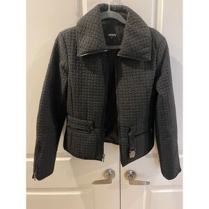 DKNY Quilted Textured Jacket Black Womens Size XS